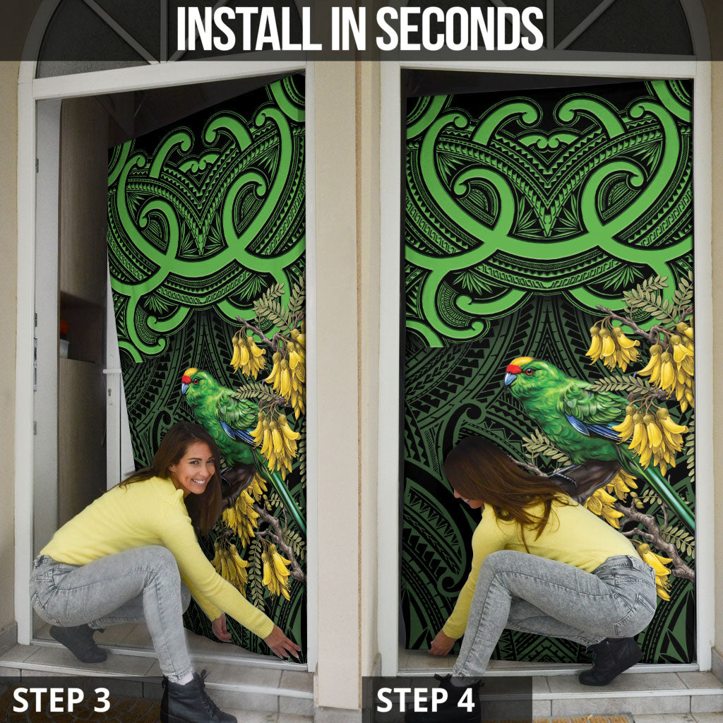 New Zealand Parakeet Bird Door Cover Maori Kakariki Kowhai Maori Pattern