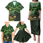 New Zealand Parakeet Bird Family Matching Puletasi and Hawaiian Shirt Maori Kakariki Kowhai Maori Pattern