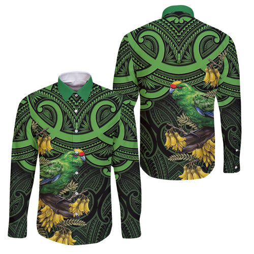 New Zealand Parakeet Bird Family Matching Puletasi and Hawaiian Shirt Maori Kakariki Kowhai Maori Pattern