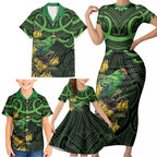New Zealand Parakeet Bird Family Matching Short Sleeve Bodycon Dress and Hawaiian Shirt Maori Kakariki Kowhai Maori Pattern