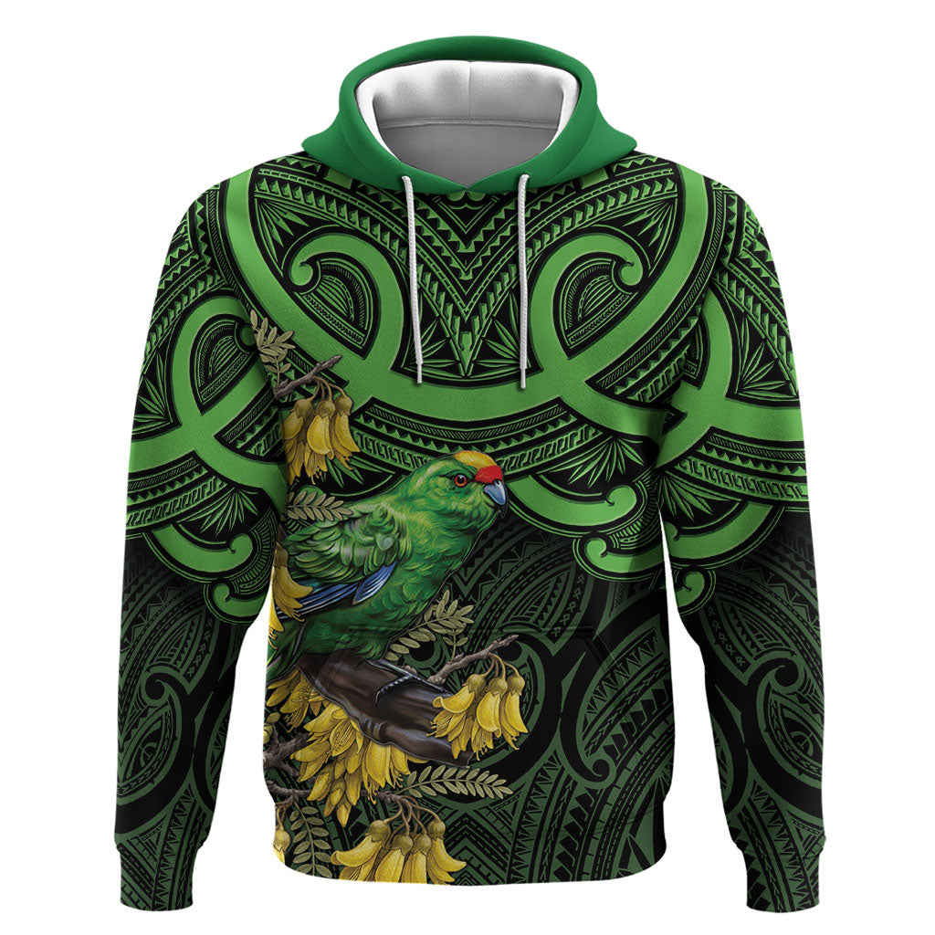 New Zealand Parakeet Bird Hoodie Maori Kakariki Kowhai Maori Pattern