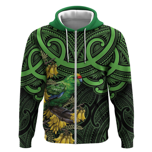 New Zealand Parakeet Bird Hoodie Maori Kakariki Kowhai Maori Pattern