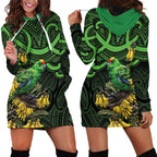 New Zealand Parakeet Bird Hoodie Dress Maori Kakariki Kowhai Maori Pattern