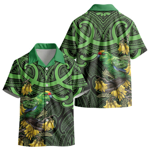 New Zealand Parakeet Bird Kid Hawaiian Shirt Maori Kakariki Kowhai Maori Pattern