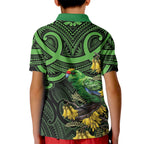 New Zealand Parakeet Bird Kid Polo Shirt Maori Kakariki Kowhai Maori Pattern