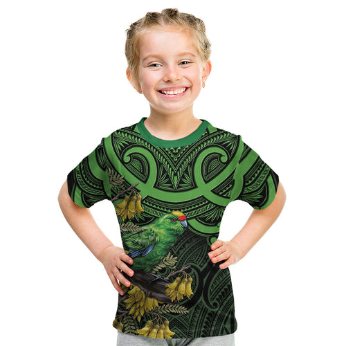 New Zealand Parakeet Bird Kid T Shirt Maori Kakariki Kowhai Maori Pattern