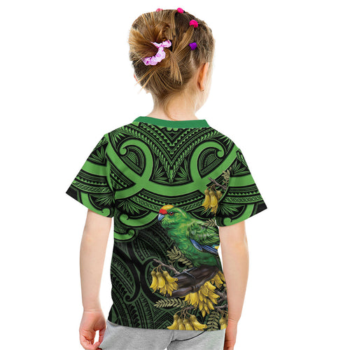 New Zealand Parakeet Bird Kid T Shirt Maori Kakariki Kowhai Maori Pattern