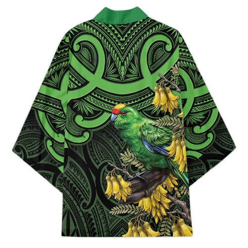New Zealand Parakeet Bird Kimono Maori Kakariki Kowhai Maori Pattern