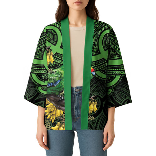 New Zealand Parakeet Bird Kimono Maori Kakariki Kowhai Maori Pattern