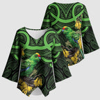 New Zealand Parakeet Bird Kimono Sleeve Blouse Maori Kakariki Kowhai Maori Pattern