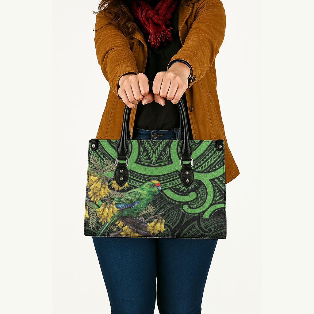 New Zealand Parakeet Bird Leather Bag Maori Kakariki Kowhai Maori Pattern