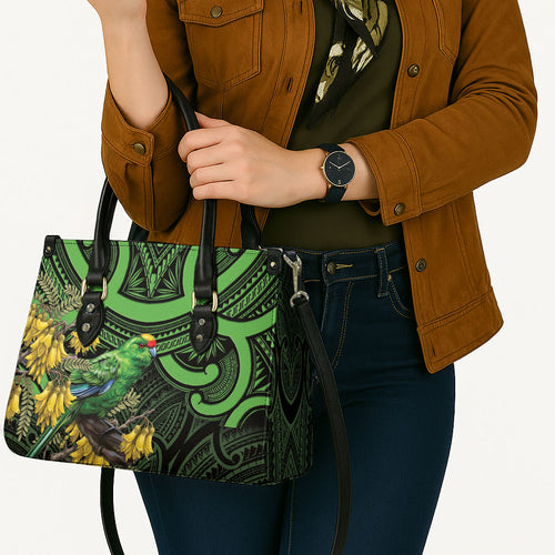 New Zealand Parakeet Bird Leather Bag Maori Kakariki Kowhai Maori Pattern
