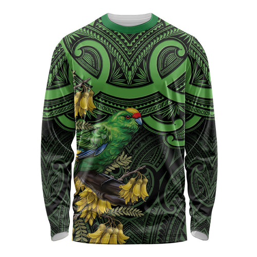 New Zealand Parakeet Bird Long Sleeve Shirt Maori Kakariki Kowhai Maori Pattern