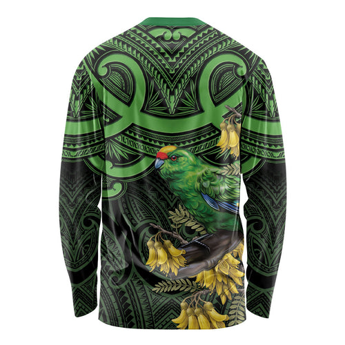 New Zealand Parakeet Bird Long Sleeve Shirt Maori Kakariki Kowhai Maori Pattern