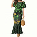 New Zealand Parakeet Bird Mermaid Dress Maori Kakariki Kowhai Maori Pattern