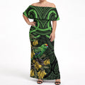 New Zealand Parakeet Bird Off Shoulder Maxi Dress Maori Kakariki Kowhai Maori Pattern