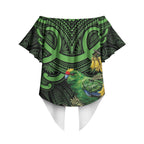 New Zealand Parakeet Bird Off Shoulder Wrap Waist Top Maori Kakariki Kowhai Maori Pattern