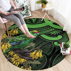 New Zealand Parakeet Bird Round Carpet Maori Kakariki Kowhai Maori Pattern