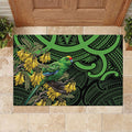 New Zealand Parakeet Bird Rubber Doormat Maori Kakariki Kowhai Maori Pattern