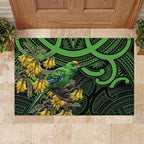 New Zealand Parakeet Bird Rubber Doormat Maori Kakariki Kowhai Maori Pattern