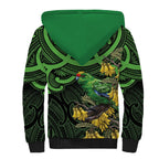New Zealand Parakeet Bird Sherpa Hoodie Maori Kakariki Kowhai Maori Pattern
