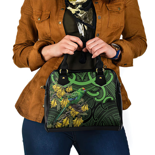 New Zealand Parakeet Bird Shoulder Handbag Maori Kakariki Kowhai Maori Pattern