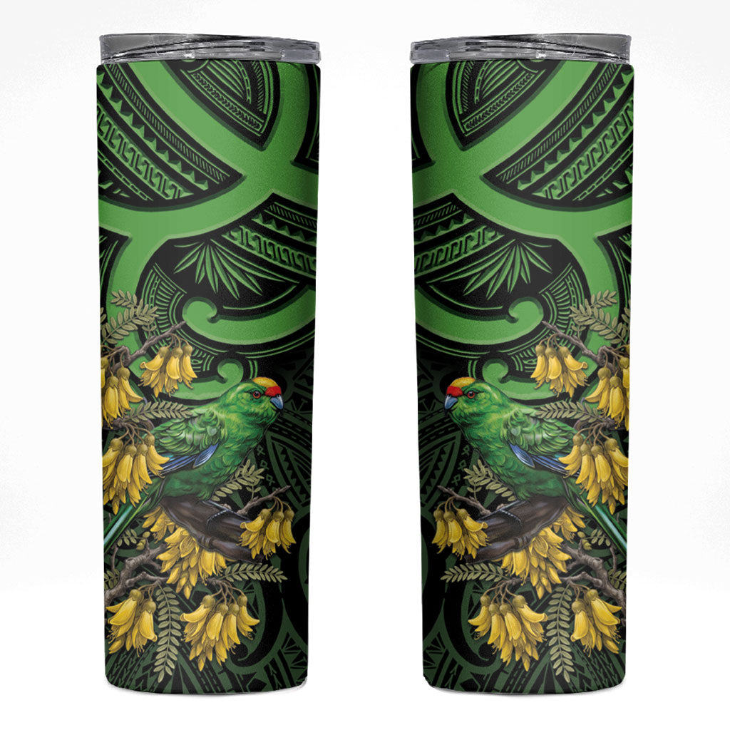 New Zealand Parakeet Bird Skinny Tumbler Maori Kakariki Kowhai Maori Pattern