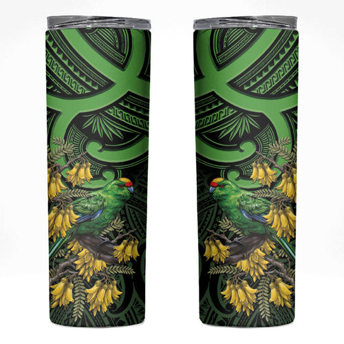 New Zealand Parakeet Bird Skinny Tumbler Maori Kakariki Kowhai Maori Pattern