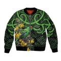 New Zealand Parakeet Bird Sleeve Zip Bomber Jacket Maori Kakariki Kowhai Maori Pattern