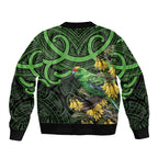 New Zealand Parakeet Bird Sleeve Zip Bomber Jacket Maori Kakariki Kowhai Maori Pattern