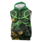 New Zealand Parakeet Bird Sleeveless Hoodie Maori Kakariki Kowhai Maori Pattern