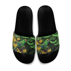 New Zealand Parakeet Bird Slide Sandals Maori Kakariki Kowhai Maori Pattern