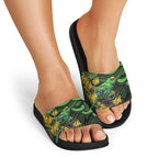 New Zealand Parakeet Bird Slide Sandals Maori Kakariki Kowhai Maori Pattern
