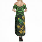 New Zealand Parakeet Bird Summer Maxi Dress Maori Kakariki Kowhai Maori Pattern