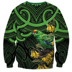 New Zealand Parakeet Bird Sweatshirt Maori Kakariki Kowhai Maori Pattern