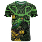 New Zealand Parakeet Bird T Shirt Maori Kakariki Kowhai Maori Pattern