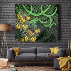 New Zealand Parakeet Bird Tapestry Maori Kakariki Kowhai Maori Pattern