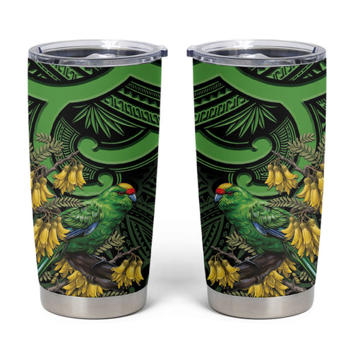 New Zealand Parakeet Bird Tumbler Cup Maori Kakariki Kowhai Maori Pattern