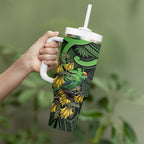 New Zealand Parakeet Bird Tumbler With Handle Maori Kakariki Kowhai Maori Pattern