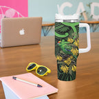 New Zealand Parakeet Bird Tumbler With Handle Maori Kakariki Kowhai Maori Pattern