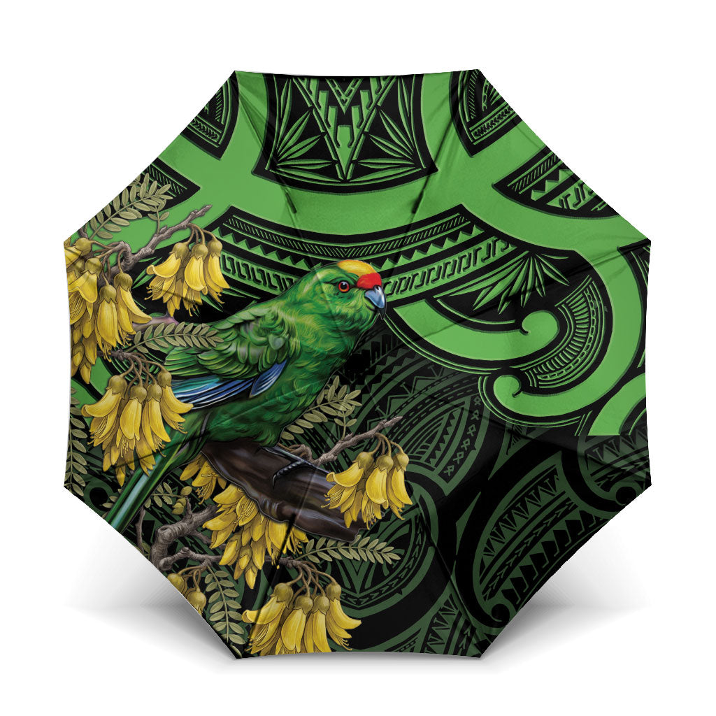 New Zealand Parakeet Bird Umbrella Maori Kakariki Kowhai Maori Pattern