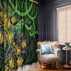 New Zealand Parakeet Bird Window Curtain Maori Kakariki Kowhai Maori Pattern