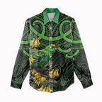 New Zealand Parakeet Bird Women Casual Shirt Maori Kakariki Kowhai Maori Pattern