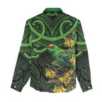 New Zealand Parakeet Bird Women Casual Shirt Maori Kakariki Kowhai Maori Pattern