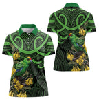 New Zealand Parakeet Bird Women Polo Shirt Maori Kakariki Kowhai Maori Pattern