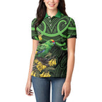 New Zealand Parakeet Bird Women Polo Shirt Maori Kakariki Kowhai Maori Pattern