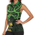 New Zealand Parakeet Bird Women Sleeveless Polo Shirt Maori Kakariki Kowhai Maori Pattern