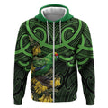 New Zealand Parakeet Bird Zip Hoodie Maori Kakariki Kowhai Maori Pattern