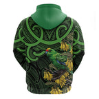 New Zealand Parakeet Bird Zip Hoodie Maori Kakariki Kowhai Maori Pattern