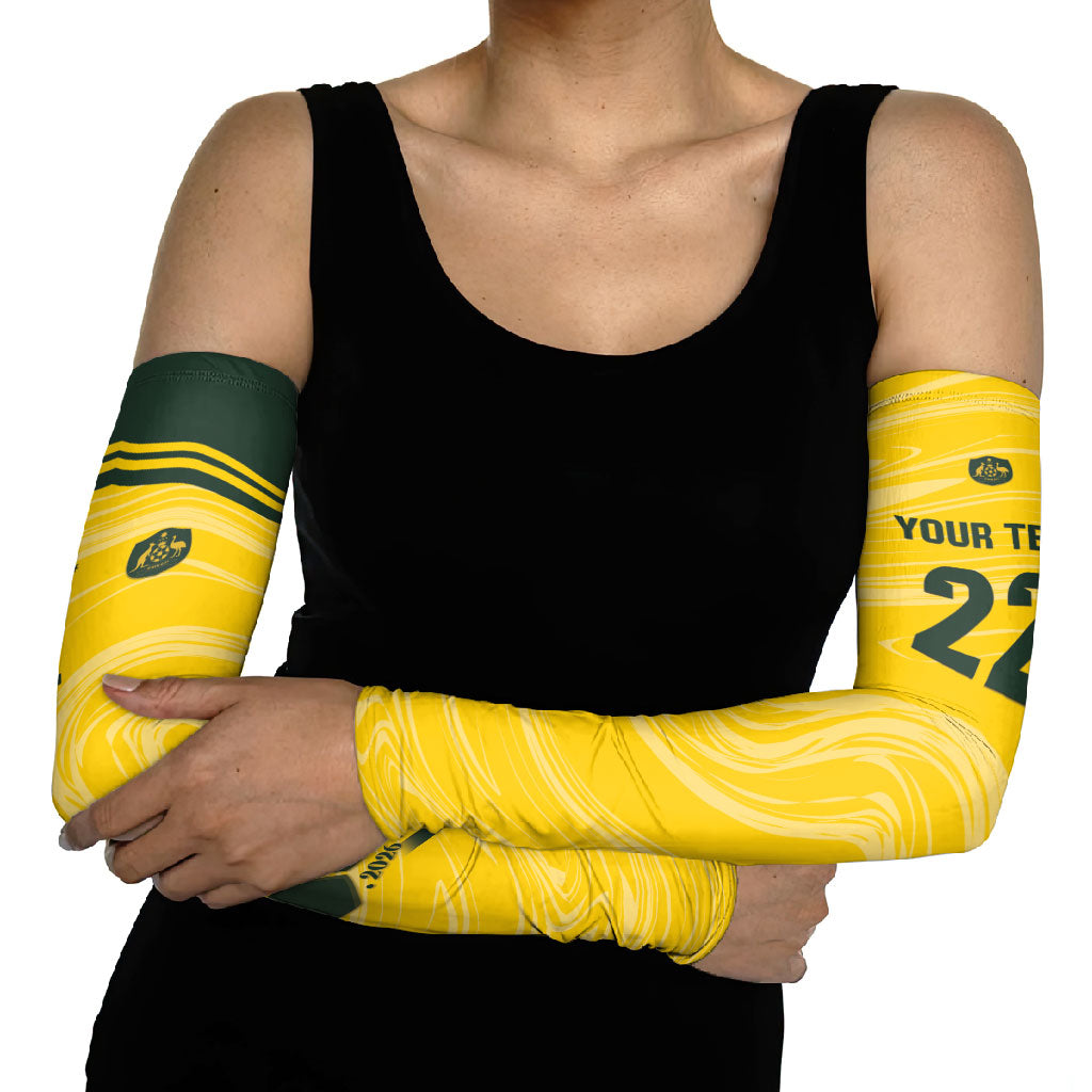 Australia Socceroos 2026 Custom Arm Sleeves Golden Sporty Style
